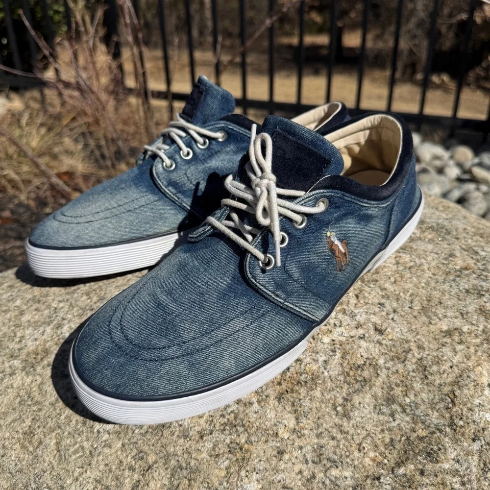 POLO RALPH LAUREN Men's Blue Faxon Classic Low-Top Denim Sneakers Chambray 11 D